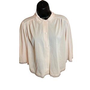 Vintage Shadowline Light Pink Embroidered Lacy Short Pajama Top Jacket Sz M